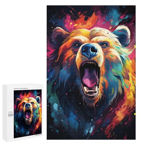 1000 teiliges Puzzle für Erwachsene farbenfrohes psychedelisches Tier Bären Puzzle für Lernspiele Herausforderung Spielzeug Kunstwerk Geschenk 75 x 50 cm von QSYFNBZL