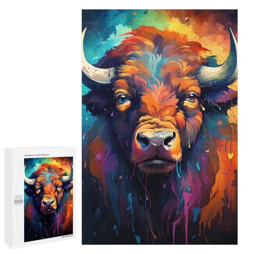 1000 teiliges Puzzle für Erwachsene farbenfrohes psychedelisches Tier Büffel Puzzle für Erwachsene Holzpuzzle anspruchsvolles Spiel 75 x 50 cm 1000 teiliges Puzzle für Erwachsene farbenfrohes psychedelisches Tier Büffel Puzzle für Erwachsene Holzpuzzle anspruchsvolles Spiel 75 x 50 cm von QSYFNBZL