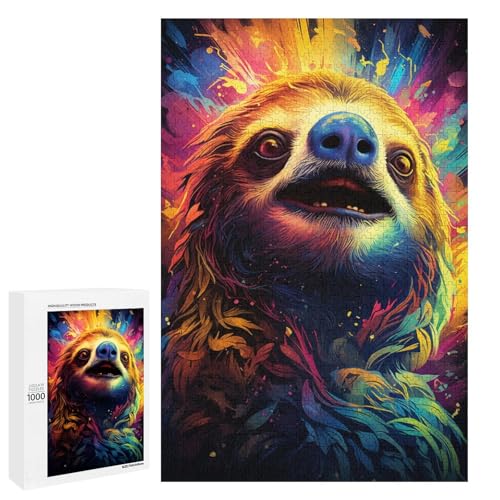 1000 teiliges Puzzle für Erwachsene farbenfrohes psychedelisches Tierfaultier Puzzle für Lernspiele Herausforderung Spielzeug Kunstwerk Geschenk 75 x 50 cm von QSYFNBZL