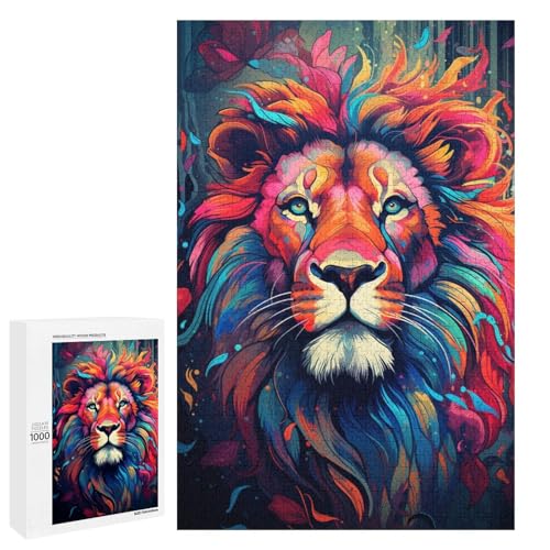 1000 teiliges Puzzle für Erwachsene farbenfrohes psychedelisches Tierlöwen Puzzle für Lernspiele Herausforderung Spielzeug Kunstwerk Geschenk 75 x 50 cm von QSYFNBZL