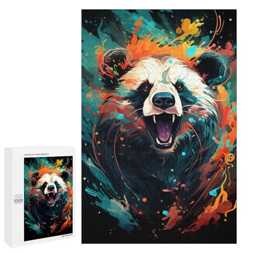 1000 teiliges Puzzle für Erwachsene farbenfrohes psychedelisches Tierpanda Lernpuzzle Lernspiel für Geburtstag und Weihnachten 75 x 50 cm von QSYFNBZL