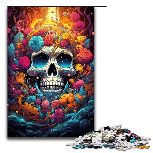 1000 teiliges Puzzle für Erwachsene farbenfrohes psychedelisches Totenkopf Gemälde Puzzle für Kinder Holzpuzzle Lernspiel für Erwachsene 75 x 50 cm von QSYFNBZL