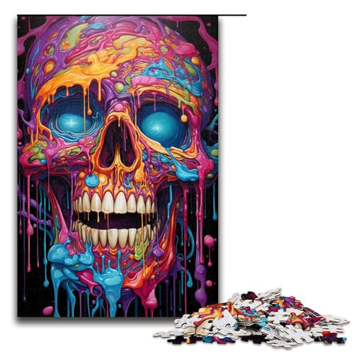 1000 teiliges Puzzle für Erwachsene farbenfrohes psychedelisches Totenkopf Spiel ganze Familie 75 x 50 cm von QSYFNBZL