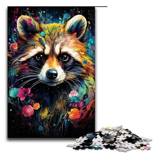1000 teiliges Puzzle für Erwachsene farbenfrohes psychedelisches Waschbär Puzzle für Lernspiele Herausforderung Spielzeug Kunstwerk Geschenk 75 x 50 cm von QSYFNBZL