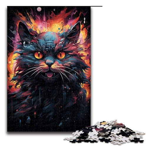 1000 teiliges Puzzle für Erwachsene farbenfrohes psychedelisches Weltraum Magie Katzen Puzzle für Lernspiele Herausforderung Spielzeug Kunstwerk Geschenk 75 x 50 cm von QSYFNBZL