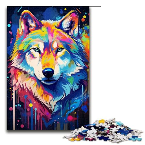 1000 teiliges Puzzle für Erwachsene farbenfrohes psychedelisches Wolfsgemälde Familienaktivität Puzzle Familienspiel Stressabbau schwieriges Herausforderungspuzzle 75 x 50 cm von QSYFNBZL