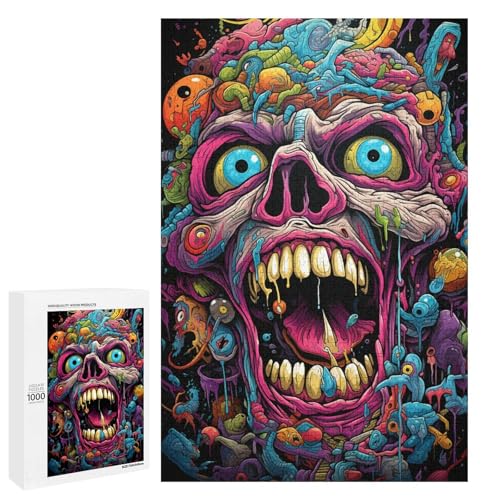 1000 teiliges Puzzle für Erwachsene farbenfrohes psychedelisches böses Totenkopf Puzzle für Lernspiele Herausforderung Spielzeug Kunstwerk Geschenk 75 x 50 cm von QSYFNBZL