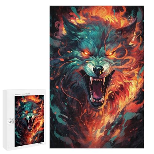1000 teiliges Puzzle für Erwachsene farbenfrohes psychedelisches böses Wolf Puzzle für Lernspiele Herausforderung Spielzeug Kunstwerk Geschenk 75 x 50 cm von QSYFNBZL