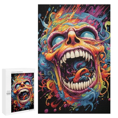 1000 teiliges Puzzle für Erwachsene farbenfrohes psychedelisches künstlerisches Totenkopf Puzzle anspruchsvolles Spiel EIN Kunstwerk geeignet für Jugendliche ab 14 Jahren 75 x 50 cm von QSYFNBZL