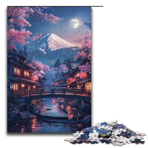 1000 teiliges Puzzle für Erwachsene mit dem Berg Fuji und Kirschblüten lustiges Familienpuzzle mit passendem Poster und Quizblatt 1000 Teile von QSYFNBZL