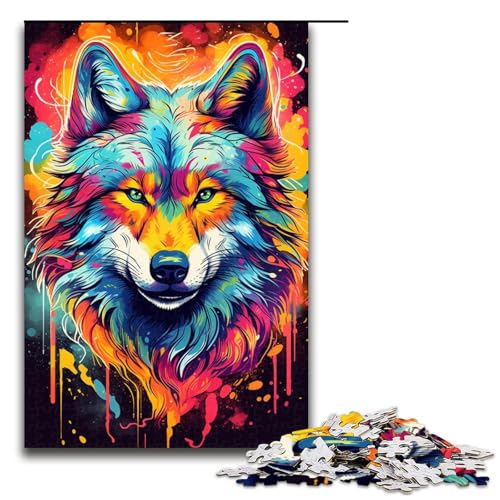 1000 teiliges Puzzle für Erwachsene psychedelisches Farbgemälde Wolf Puzzle für Lernspiele Herausforderung Spielzeug Kunstwerk Geschenk 75 x 50 cm von QSYFNBZL