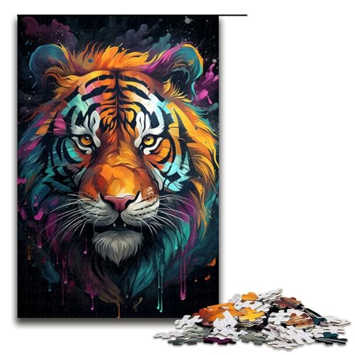 1000 teiliges Puzzle für Erwachsene wildes Gemälde Feuertiger Familienaktivität Puzzle Familienspiel Stressabbau schwieriges Herausforderungspuzzle 75 x 50 cm von QSYFNBZL