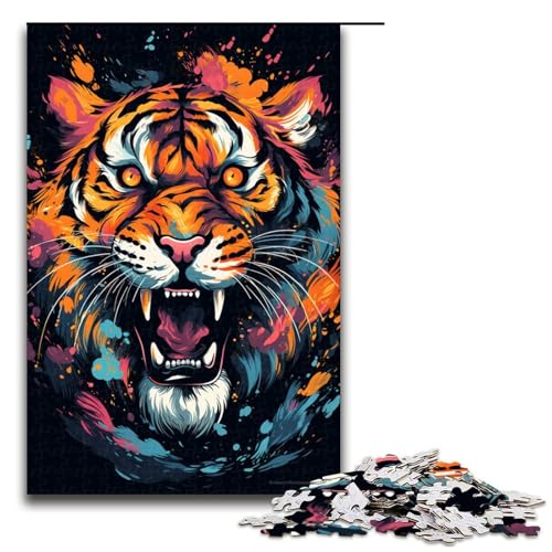 1000 teiliges Puzzle für Erwachsene wildes farbenfrohes Tigerspiel ganze Familie 75 x 50 cm von QSYFNBZL