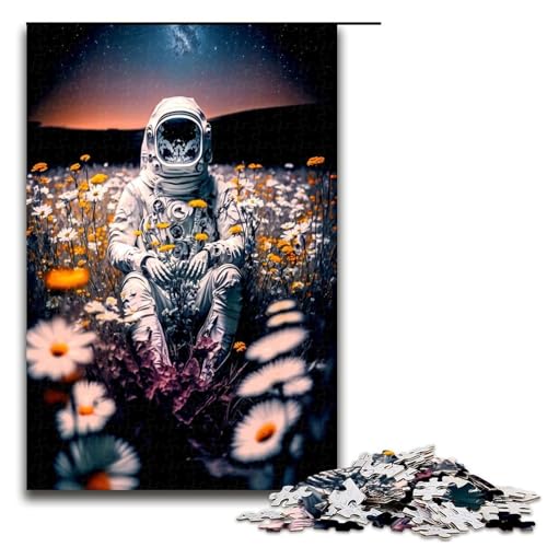 1000 teiliges Puzzle mit Astronauten und Blumenmotiv Holzpuzzle Lernspiele Heimdekoration 75 x 50 cm von QSYFNBZL