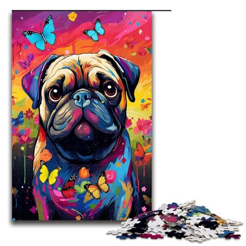 1000 teiliges Puzzle mit Möpsen und Schmetterlingen und Schmetterlings und Schmetterlings Puzzles aus Holz Lernspiele Heimdekoration 75 x 50 cm von QSYFNBZL