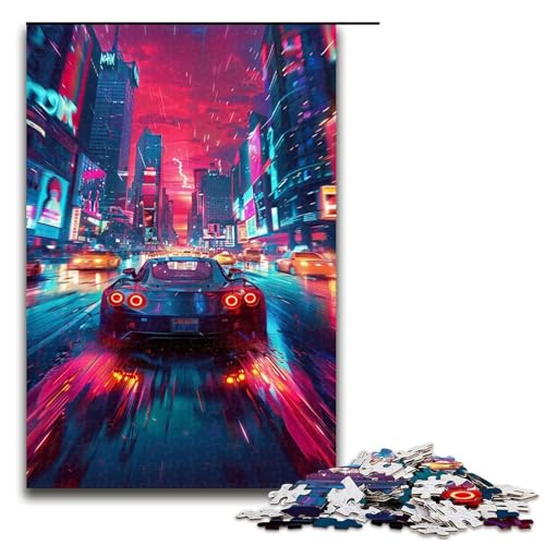 1000 teiliges Puzzle mit Neon Straßensportwagen Holzpuzzle Lernspiele Heimdekoration 1000 Teile von QSYFNBZL