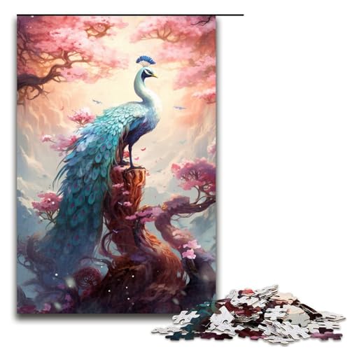 1000 teiliges Puzzle mit Sakura und Pfauenmotiv Holzpuzzle Lernspiele Heimdekoration 75 x 50 cm von QSYFNBZL