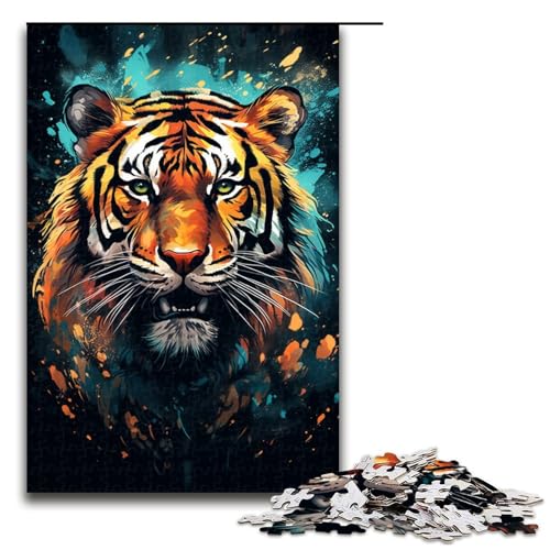 1000 teiliges Puzzle mit Sternenhimmel Malerei Tiger Puzzle Holzpuzzle Lernspiele Heimdekoration 75 x 50 cm von QSYFNBZL