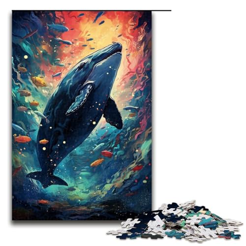 1000 teiliges Puzzle mit farbenfroher Psychedelischer Galaxie und Blauwal Geschenk Puzzle für Erwachsene Weihnachtswunschliste mit Weihnachtsmann für Teenager ab 14 Jahren 75 x 50 cm von QSYFNBZL