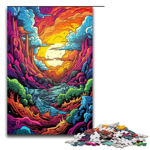 1000 teiliges Puzzle mit farbenfroher Psychedelischer Landschaft Geschenk Puzzle für Erwachsene Weihnachtswunschliste mit Weihnachtsmann für Teenager ab 14 Jahren 75 x 50 cm von QSYFNBZL