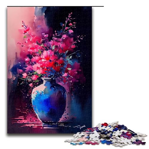 1000 teiliges Puzzle mit rosa und blauen Blumen Holzpuzzle Lernspiele Heimdekoration 75 x 50 cm von QSYFNBZL