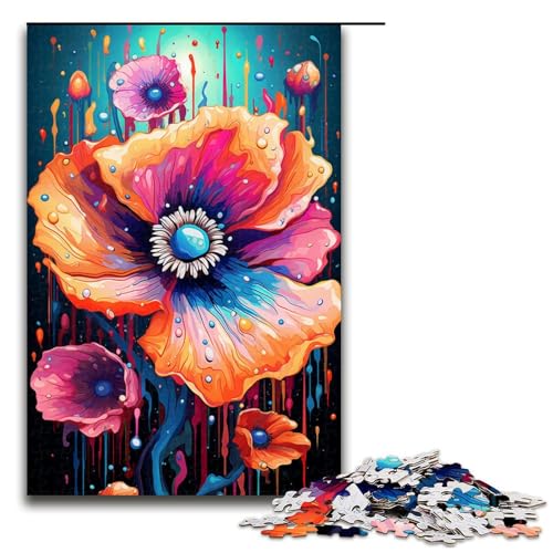 1000 teiliges buntes psychedelisches Mohnblumen Puzzle Geschenk Puzzle für Erwachsene Weihnachtswunschliste mit Weihnachtsmann für Teenager ab 14 Jahren 75 x 50 cm von QSYFNBZL
