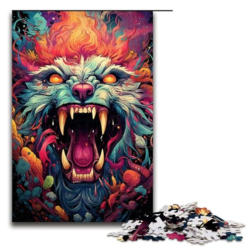 1000 teiliges buntes psychedelisches Wölfin Puzzle Geschenk Puzzle für Erwachsene Weihnachtswunschliste mit Weihnachtsmann für Teenager ab 14 Jahren 75 x 50 cm von QSYFNBZL