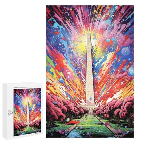 Bunte Psychedelia des Washington Monuments 1000 teiliges Puzzle für Erwachsene als Geschenk geeignet für Teenager ab 14 Jahren 75 x 50 cm von QSYFNBZL