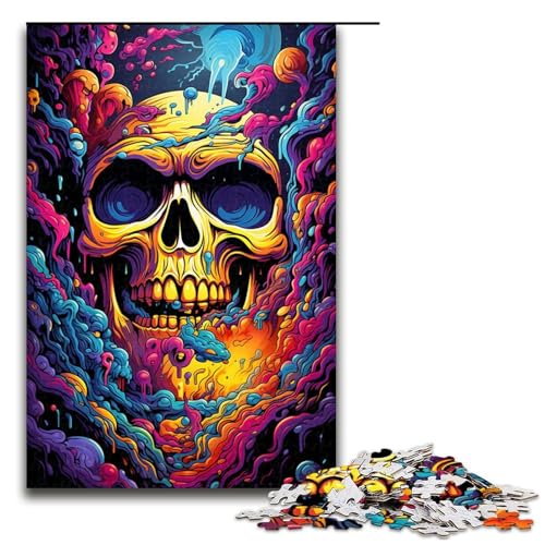 Bunter Psychedelischer Totenkopf 1000 teiliges Puzzle für Erwachsene als Geschenk geeignet für Teenager ab 14 Jahren 75 x 50 cm von QSYFNBZL