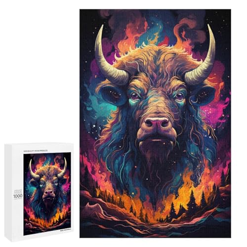 Buntes Psychedelisches Puzzle von Psychedelic Buffalo 1000 Teile für Erwachsene als Geschenk geeignet für Teenager ab 14 Jahren 75 x 50 cm von QSYFNBZL