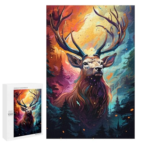 Buntes psychedelisches Elch Puzzle mit 1000 Teilen für Erwachsene als Geschenk geeignet für Jugendliche ab 14 Jahren 75 x 50 cm von QSYFNBZL