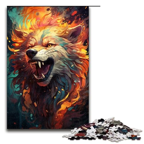 Buntes psychedelisches Feuerwolf Puzzle mit 1000 Teilen für Erwachsene als Geschenk geeignet für Jugendliche ab 14 Jahren 75 x 50 cm von QSYFNBZL