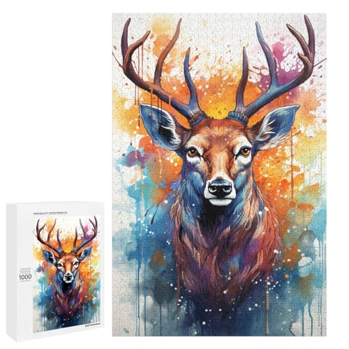 Buntes psychedelisches Hirschtier Puzzle mit 1000 Teilen für Erwachsene als Geschenk geeignet für Teenager ab 14 Jahren 75 x 50 cm von QSYFNBZL