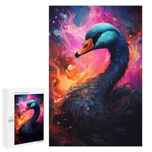 Buntes psychedelisches Tier Puzzle mit schwarzem Schwan 1000 Teile für Erwachsene als Geschenk geeignet für Jugendliche ab 14 Jahren 75 x 50 cm von QSYFNBZL
