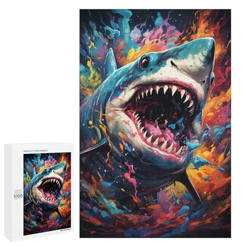 Buntes psychedelisches Tierhai Puzzle mit 1000 Teilen für Erwachsene als Geschenk geeignet für Jugendliche ab 14 Jahren 75 x 50 cm von QSYFNBZL