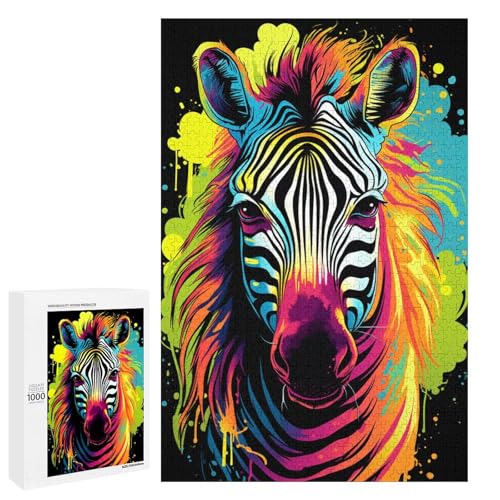 Buntes psychedelisches Tierzebra 1000 teiliges Puzzle für Erwachsene als Geschenk geeignet für Jugendliche ab 14 Jahren 75 x 50 cm von QSYFNBZL