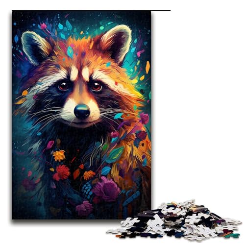 Buntes psychedelisches Waschbär Puzzle mit 1000 Teilen für Erwachsene als Geschenk geeignet für Teenager ab 14 Jahren 75 x 50 cm von QSYFNBZL