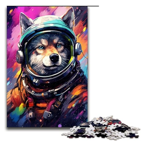 Puzzle 1000 Teile Astronaut Baby Wolf Puzzle für Erwachsene Holz Lernspiel Herausforderung Spielzeug 75x50cm von QSYFNBZL