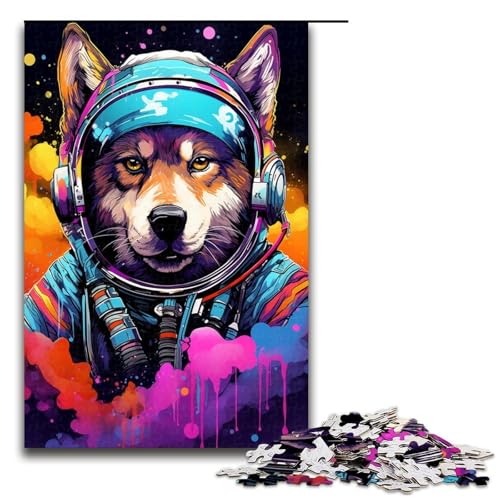 Puzzle 1000 Teile Astronaut Baby Wolf Puzzle für Erwachsene Holz Lernspiel Herausforderung Spielzeug 75x50cm von QSYFNBZL