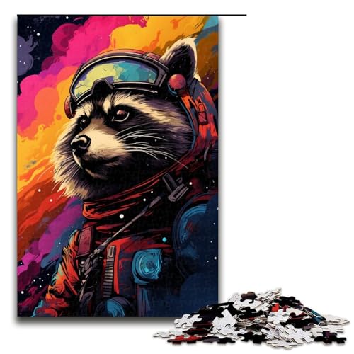 Puzzle 1000 Teile Astronauten Waschbär von SplattersLots Dickes farbiges Puzzle für Erwachsene Lernspiel aus Holz Herausforderungsspielzeug 75 x 50 cm von QSYFNBZL