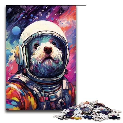 Puzzle 1000 Teile Astronautenpudel von SplattersLots Dickes Farbpuzzle für Erwachsene hölzernes Lernspiel Herausforderungsspielzeug 75 x 50 cm von QSYFNBZL