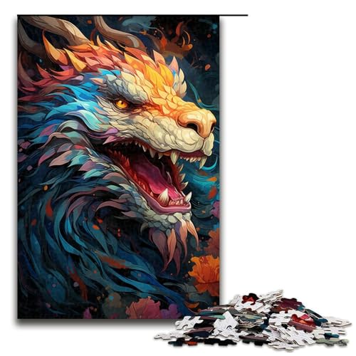 Puzzle 1000 Teile Atemberaubendes buntes Drachengebrüll Puzzle für Erwachsene aus Holz Lernspiel Herausforderungsspielzeug 75 x 50 cm von QSYFNBZL