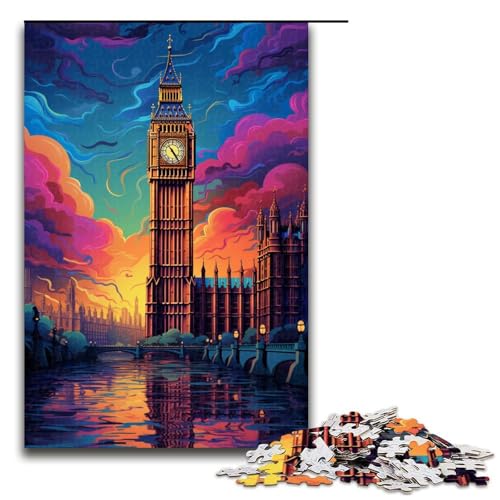 Puzzle 1000 Teile Big Ben Britisches Puzzle für Erwachsene aus Holz Lernspiel Herausforderungsspielzeug 75 x 50 cm von QSYFNBZL