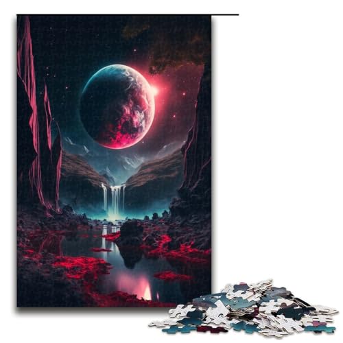 Puzzle 1000 Teile Blutmond Aufgang Puzzle für Erwachsene aus Holz Lernspiel Herausforderung Spielzeug 75x50cm von QSYFNBZL
