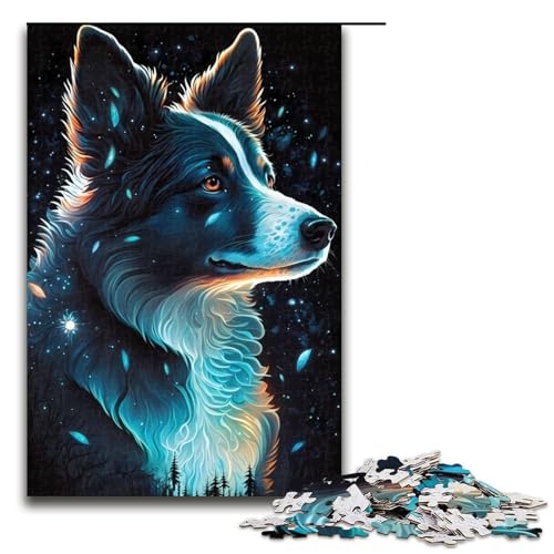 Puzzle 1000 Teile Border Collie Hund Puzzle für Erwachsene Holz Lernspiel Herausforderung Spielzeug 75x50cm von QSYFNBZL