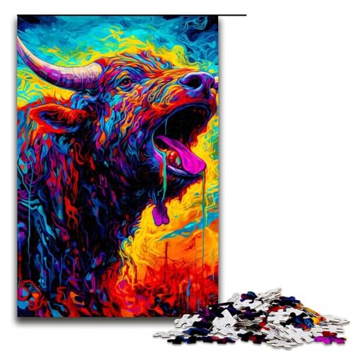 Puzzle 1000 Teile Bullenpuzzle für Erwachsene aus Holz Lernspiel Herausforderungsspielzeug 75 x 50 cm von QSYFNBZL