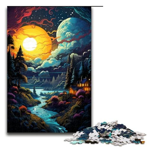 Puzzle 1000 Teile Bunte Fantasielandschaft Puzzle für Erwachsene Holz Lernspiel Herausforderung Spielzeug 75x50cm von QSYFNBZL