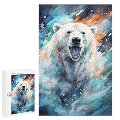Puzzle 1000 Teile Bunte Psychedelia der Eisbären Puzzle für Erwachsene aus Holz Lernspiel Herausforderungsspielzeug 75x50cm von QSYFNBZL