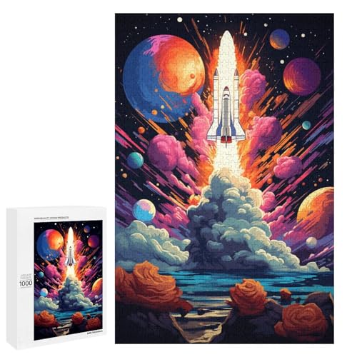 Puzzle 1000 Teile Bunte Psychedelia des Raumschiffs Puzzle für Erwachsene aus Holz Lernspiel Herausforderungsspielzeug 75x50cm von QSYFNBZL