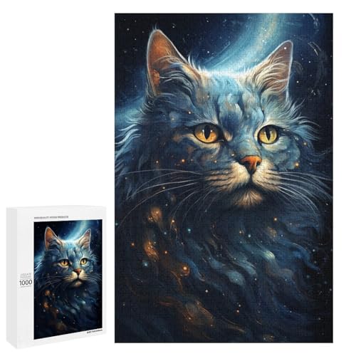 Puzzle 1000 Teile Buntes psychedelisches Katzenpuzzle für Erwachsene aus Holz Lernspiel Herausforderungsspielzeug 75 x 50 cm von QSYFNBZL